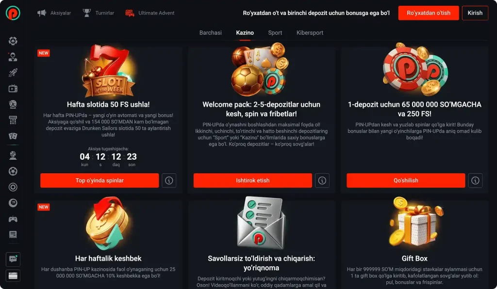 PIN-UP kazino aksiyalar